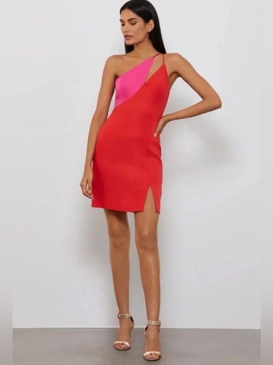 BCBGMaxAzria Dresses & Skirts - BCBGMaxAzria Red and Pink One-Shoulder Colorblock Mini Dress